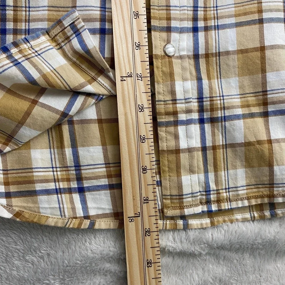 Levi's‎ Western Pearl Snap Shirt Men XXL Tan Plaid Button Up Cowboy Barn Rodeo